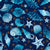 watercolor seashells with tiny orange sea stars on bold dark navy background Image