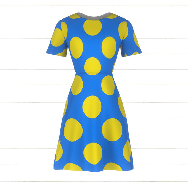 Polka dots yellow on blue Fabric, Raspberry Creek Fabrics
