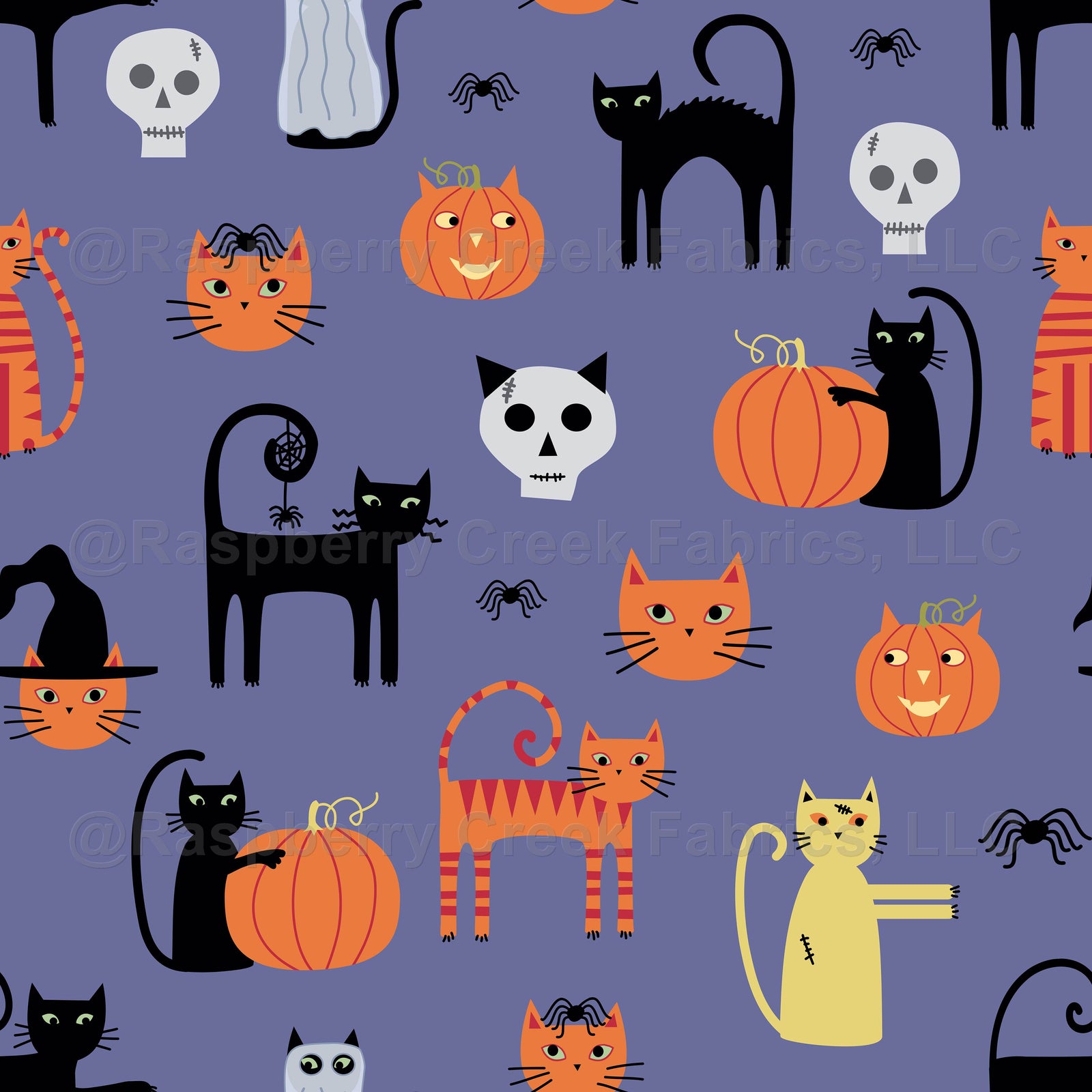 Halloween Cats and Pumpkins with Ghosts, Spiders, Witch Hats, and Zombies Wallpaper
