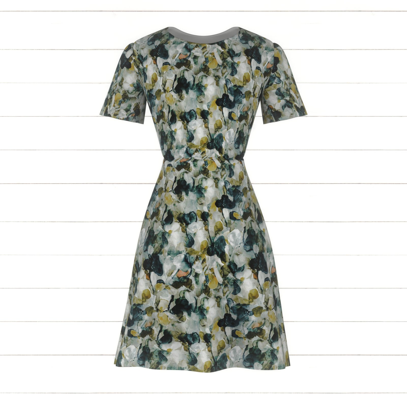 Winter Dream - Abstract Watercolor Floral and Botanical in Muted Sea Blue, Yellow, Olive Green and White