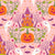 Haunted Castle and Pumpkin Patch Folk Damask on Pink Image