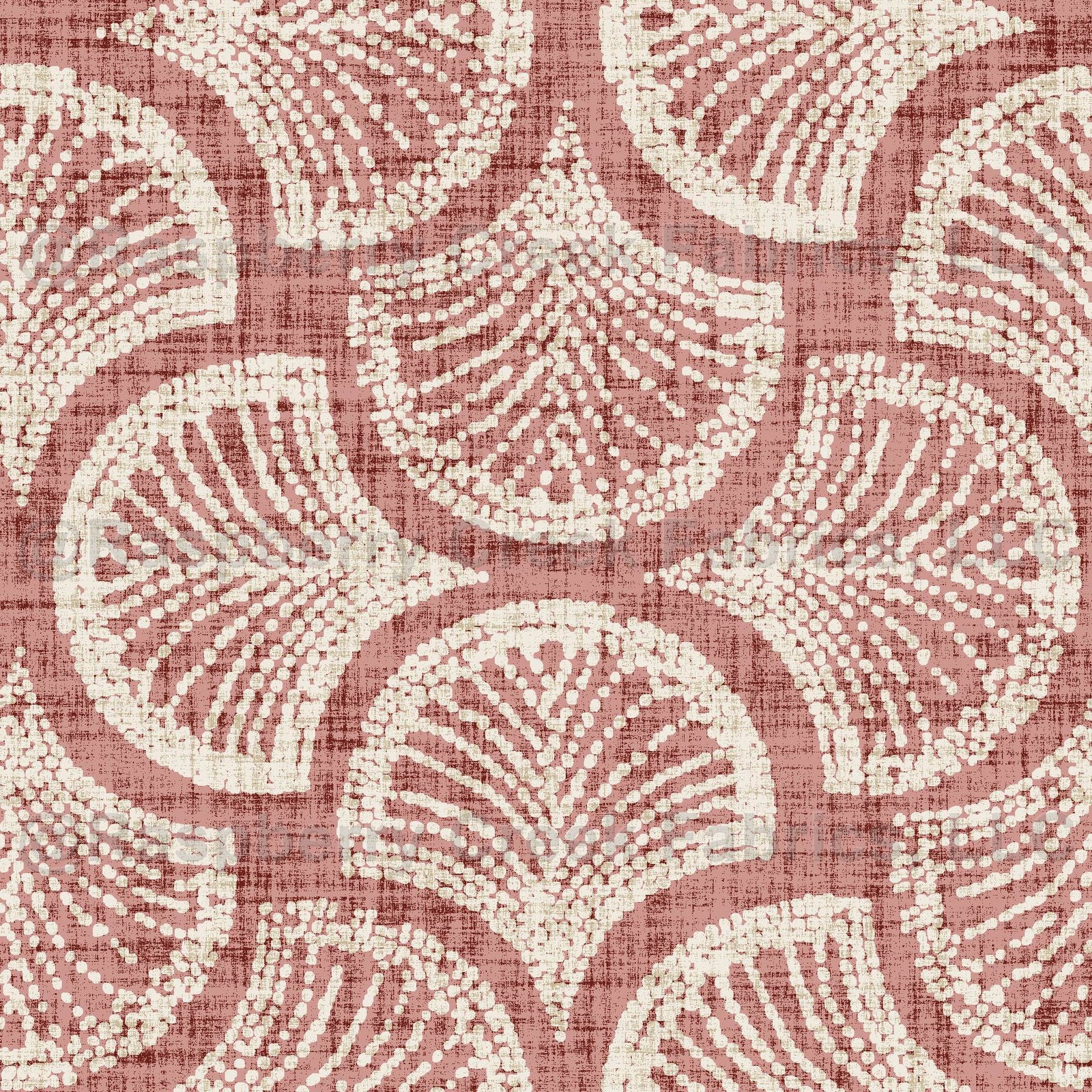 Boho Ginkgo Leaf Fan Scallop in Cream on Faded Terracotta with Linen Texture