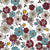 American Folksy Floral - Hero  Red, Aqua, Khaki on white Image