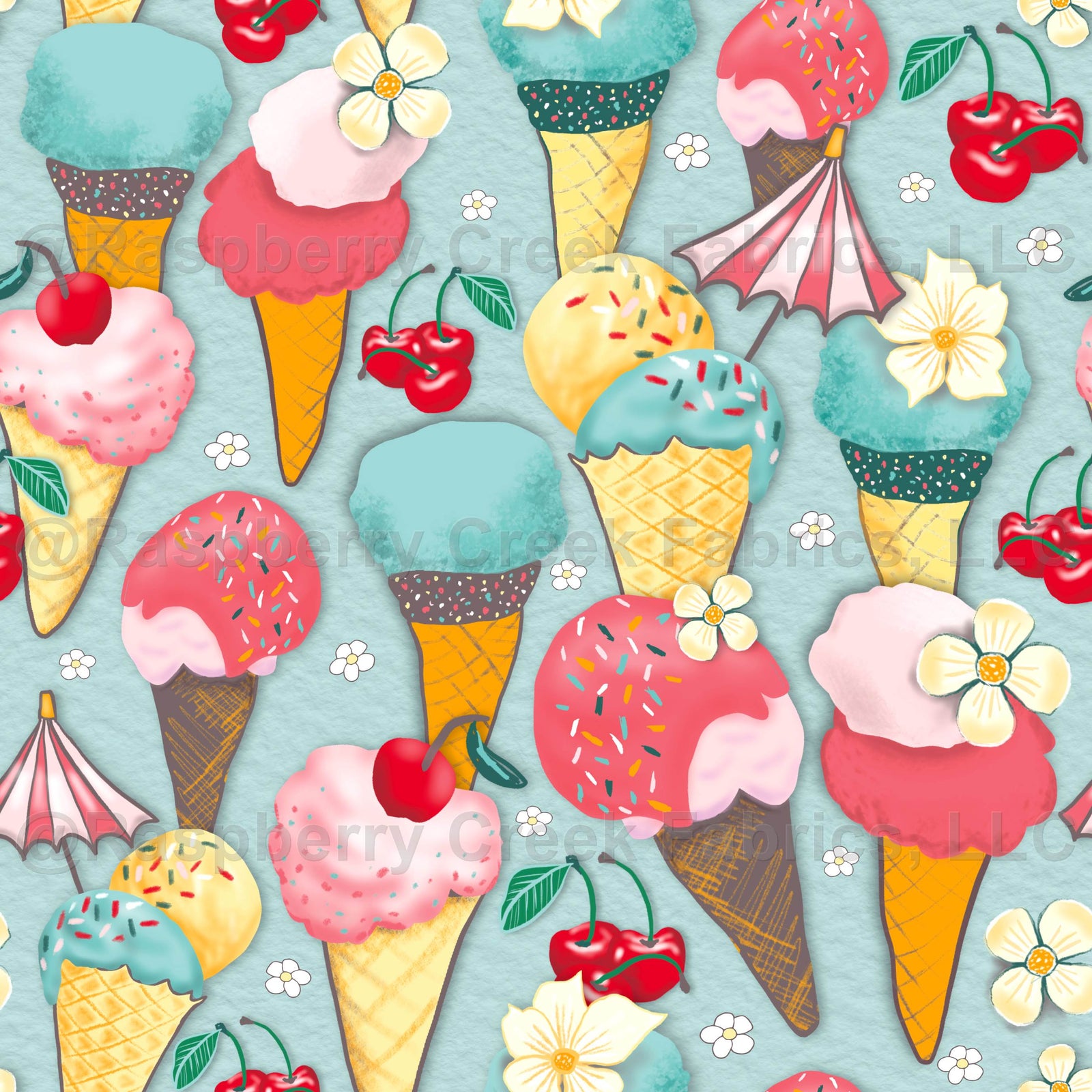 pink ice cream waffles on blue