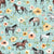Horses and Flowers with Pinstripes on Aqua Blue Image