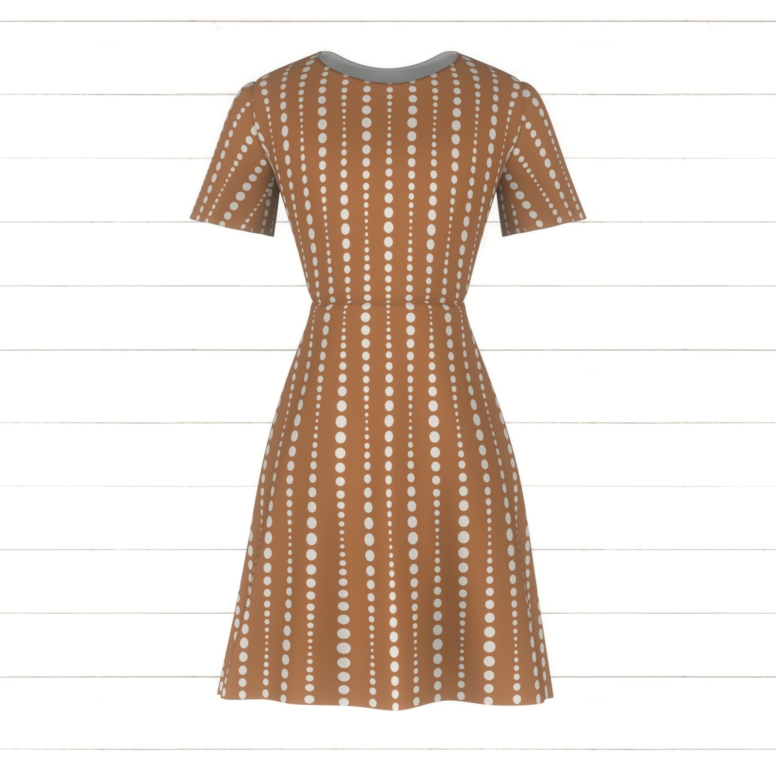VERTICAL DOTTED STRIPES WITH OP ART EFFECT in warm terra orange. Bold modern Polka Dots as repeating circle motif with varied scale create a bold graphic look. Ideal for apparel, upholstery, gift wrap, interiors, sewing, and surface design projects.