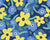 Tossed blue and yellow floral bloom against dark blue background Image