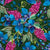 Mid Summer Bliss-  Blue and Magenta Boho Floral on Emerald Green Image