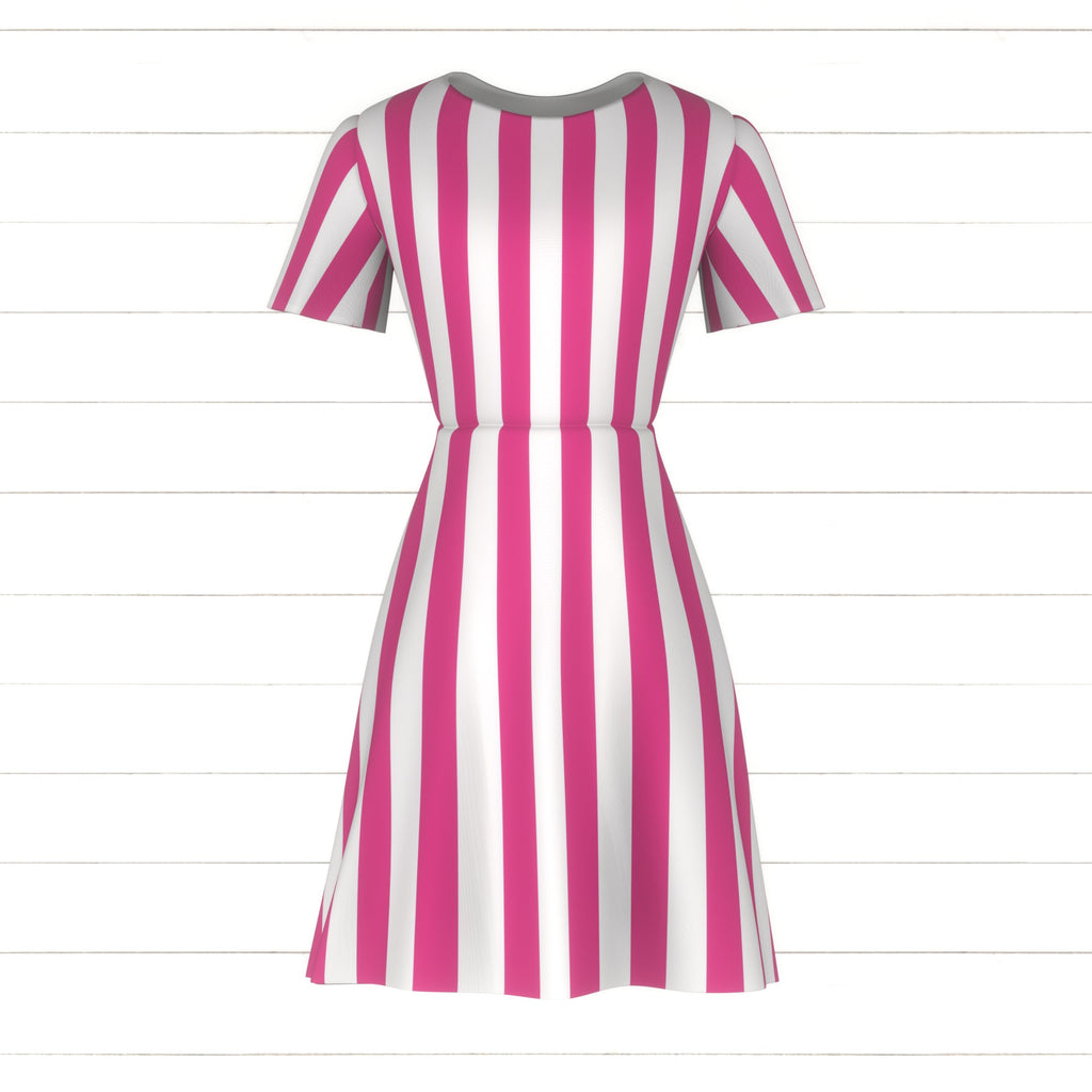 Bright Pink and white Vertical stripe Fabric, Raspberry Creek Fabrics