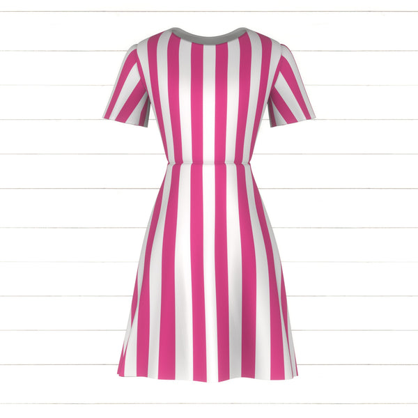 pink and white vertical striped dress Pink & Green Striped Puff Sleeve Maxi Dress Large