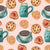 Painterly biscuits and tea, tea cups, chocolate chip cookies, cookies with sprinkles, and jelly cookies in pastel pink Image