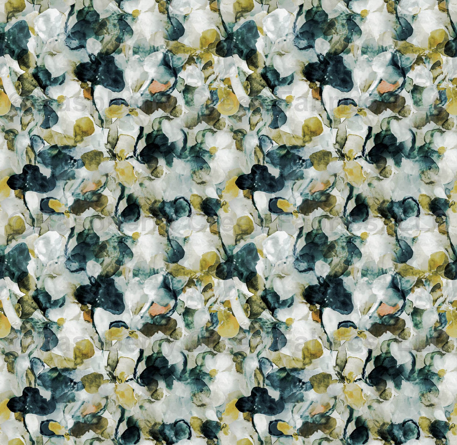 Winter Dream - Abstract Watercolor Floral and Botanical in Muted Sea Blue, Yellow, Olive Green and White