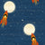 cat - vintage cute cats in their rockets flying to the moon- space cat fabric Image