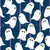 Cute Little White Ghosts Floating Across a Navy Blue Background with Purple Stripes Image