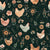 Watercolor floral Chickens In Dark Green Medium - bohemian hens and flower Image