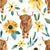 Highland Cow and Sunflowers on White Image