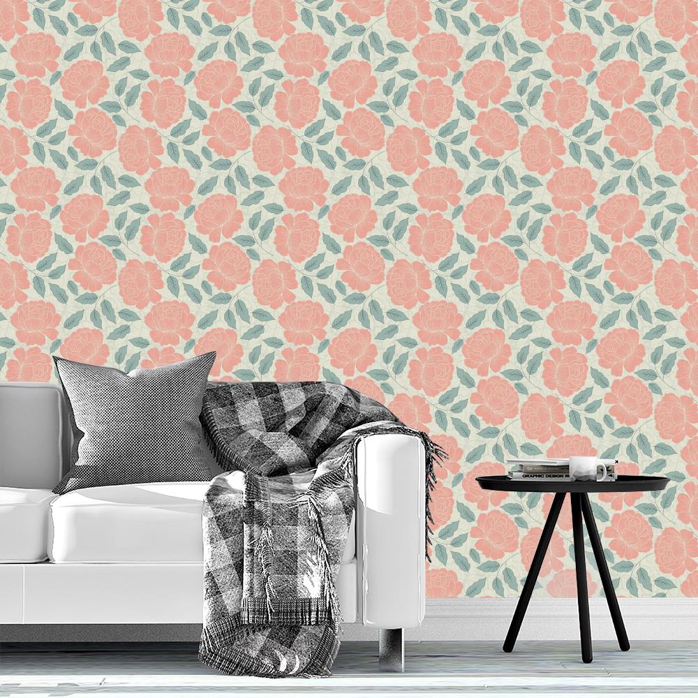 Pink Peonies Floral Wallpaper