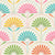 Retro Rainbow and Beige Blooming Petals Art Deco Florals Scallop Dots Wallpaper Image