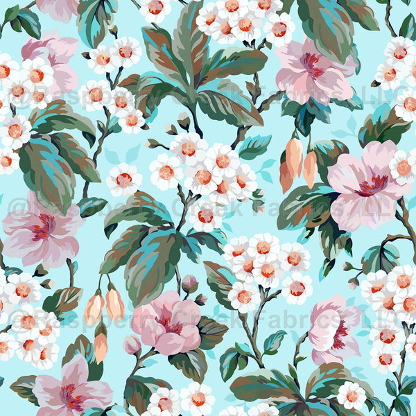 Vintage Garden Floral - Soft Turquoise & Pink - Raspberry Creek Fabrics