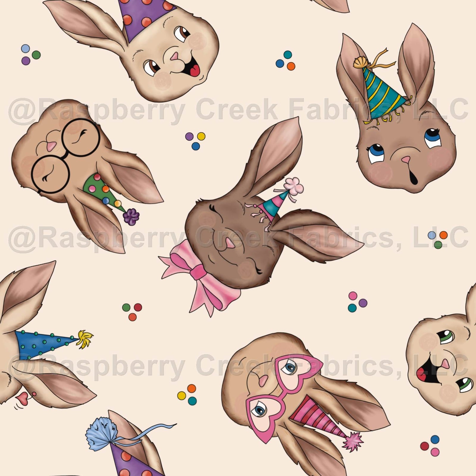 Party Bunnies tossed on cream by Lisa Wornham