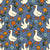 Goose Meadow Floral White Geese and Flowers on Denim Blue Image