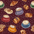 Coffee Time on plum - coffee mugs, latte art, pastry - Coffee Time Collection Image