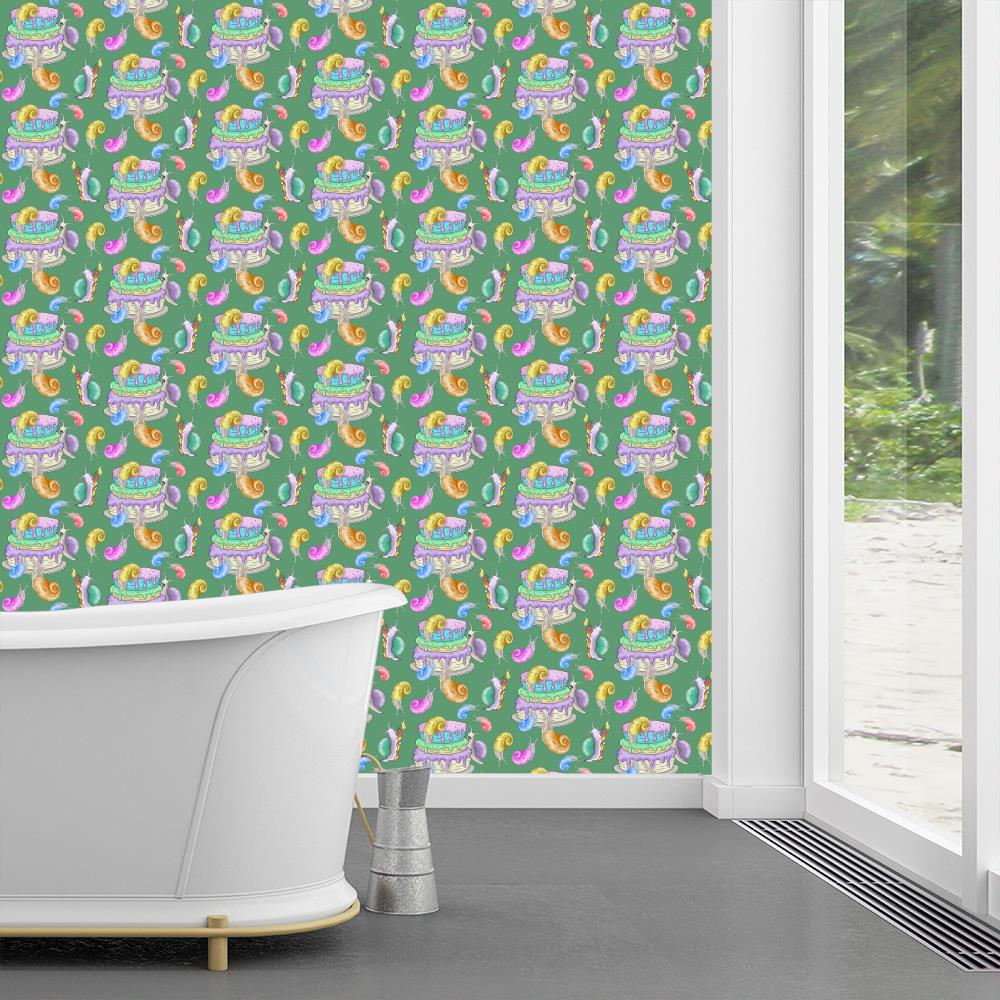 Snail Birthday Party Wallpaper on Green