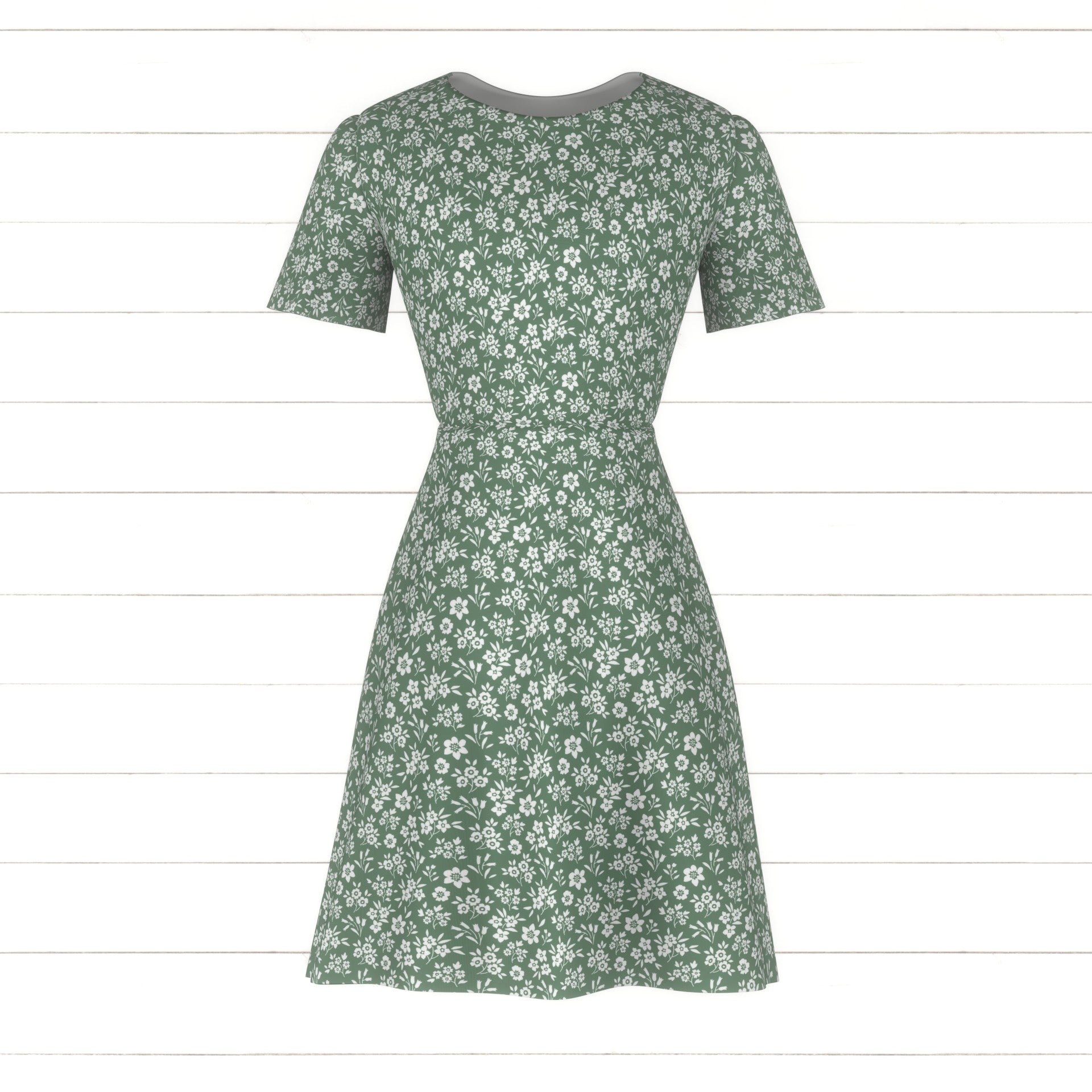 Sage and White Simple Ditsy Floral Print, On The Lawn Fabric