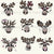 Santas reindeer sleighbell force grid lines brown black beige. Comic-style black and white Santa reindeer heads with red highlights. Vertical and diagonal lines. Perfect for holiday projects, décor, quilting, table cloth, napkins, totebags. Image
