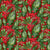 Snowy Winter Holly Pattern Design, Green, Red, White on Red Background Image