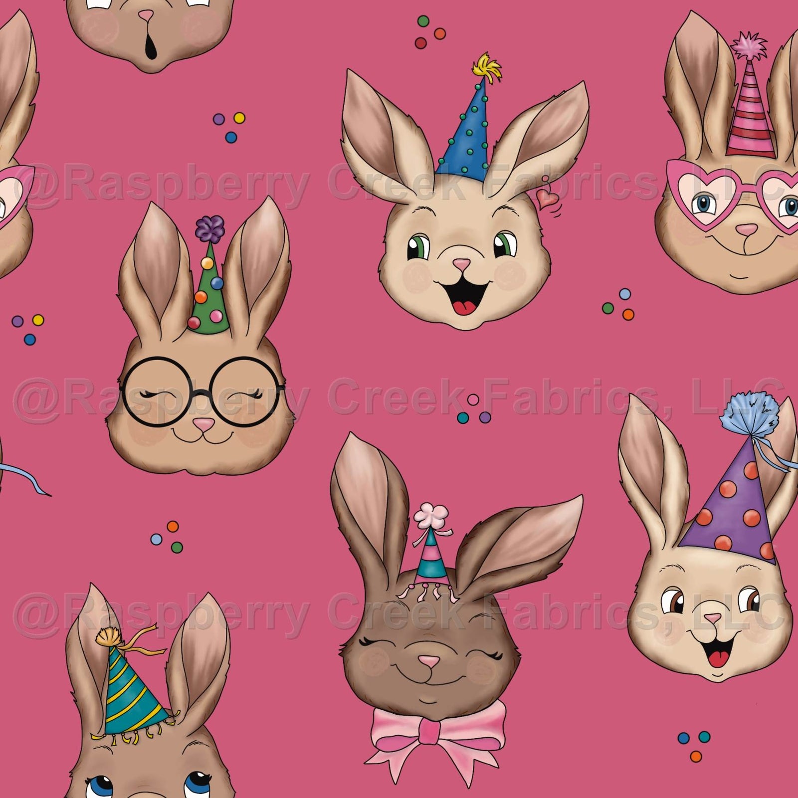Party Bunnies on Bunny Pink by Lisa Wornham