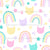 Cute Kawaii Kitty Cat Heads Pastel Rainbows and Paw Prints Image