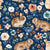 Rust and Royal Bunny Floral on Royal Blue Image