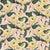 Lucky Spring Garden collection painterly yellow and peach flowers, with yellow birds peeking from within the flower garden. Image