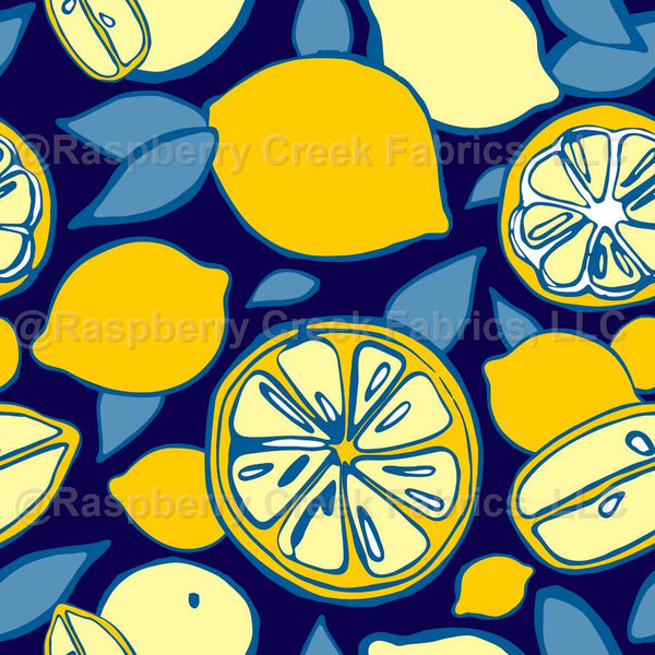 Anabel's Garden - Navy Blue Lemonade Scattered Hand Drawn Lemons ...