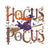 Halloween Hocus Pocus Letters With Witch On Broom Panel In Orange, Purple and Gold For Tshirts Image