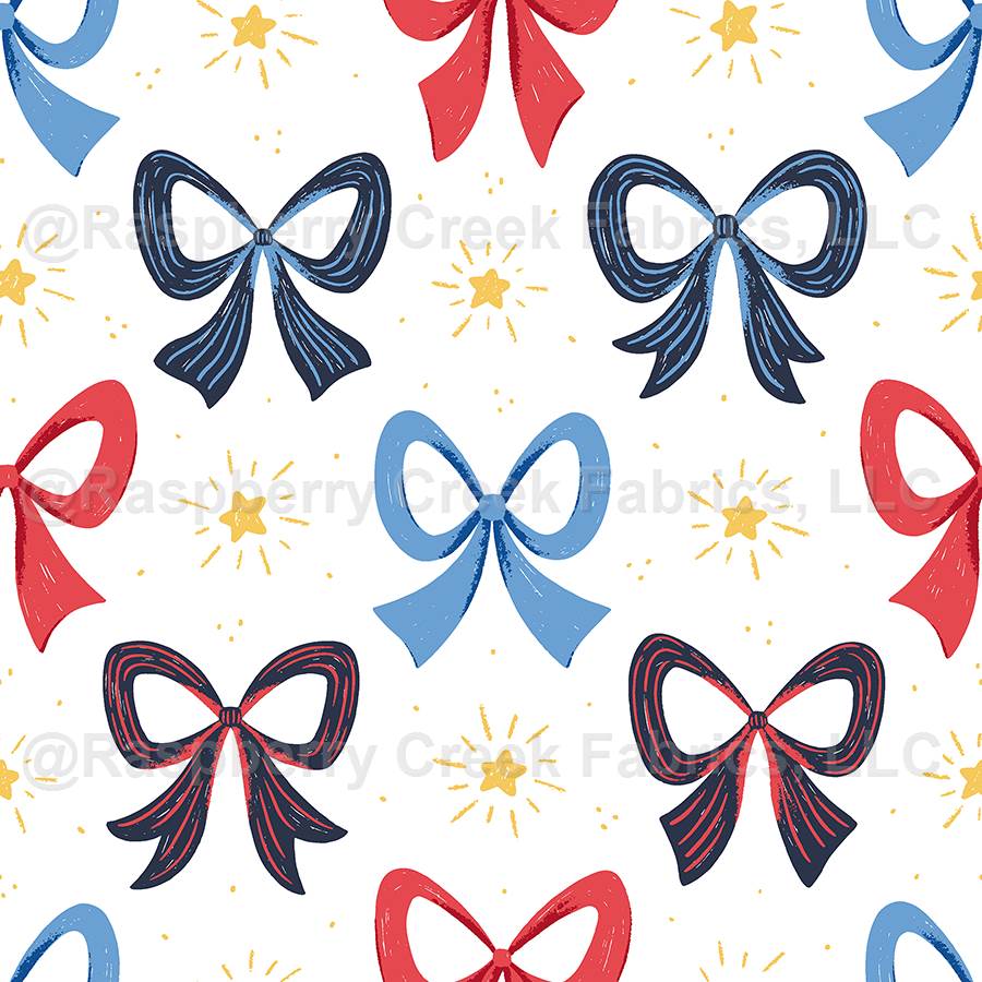 July 4th Stars and Bows, Sparkler Collection, red white and blue on white background