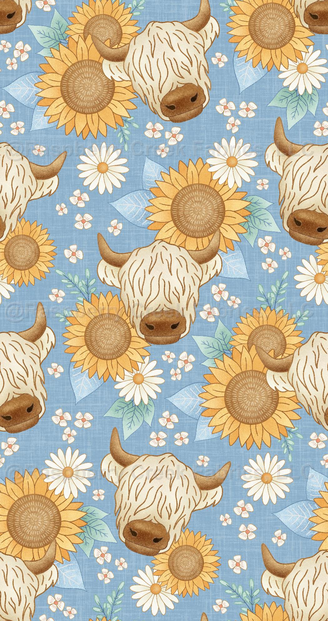 Highland Summer Sunflower Cow Blue