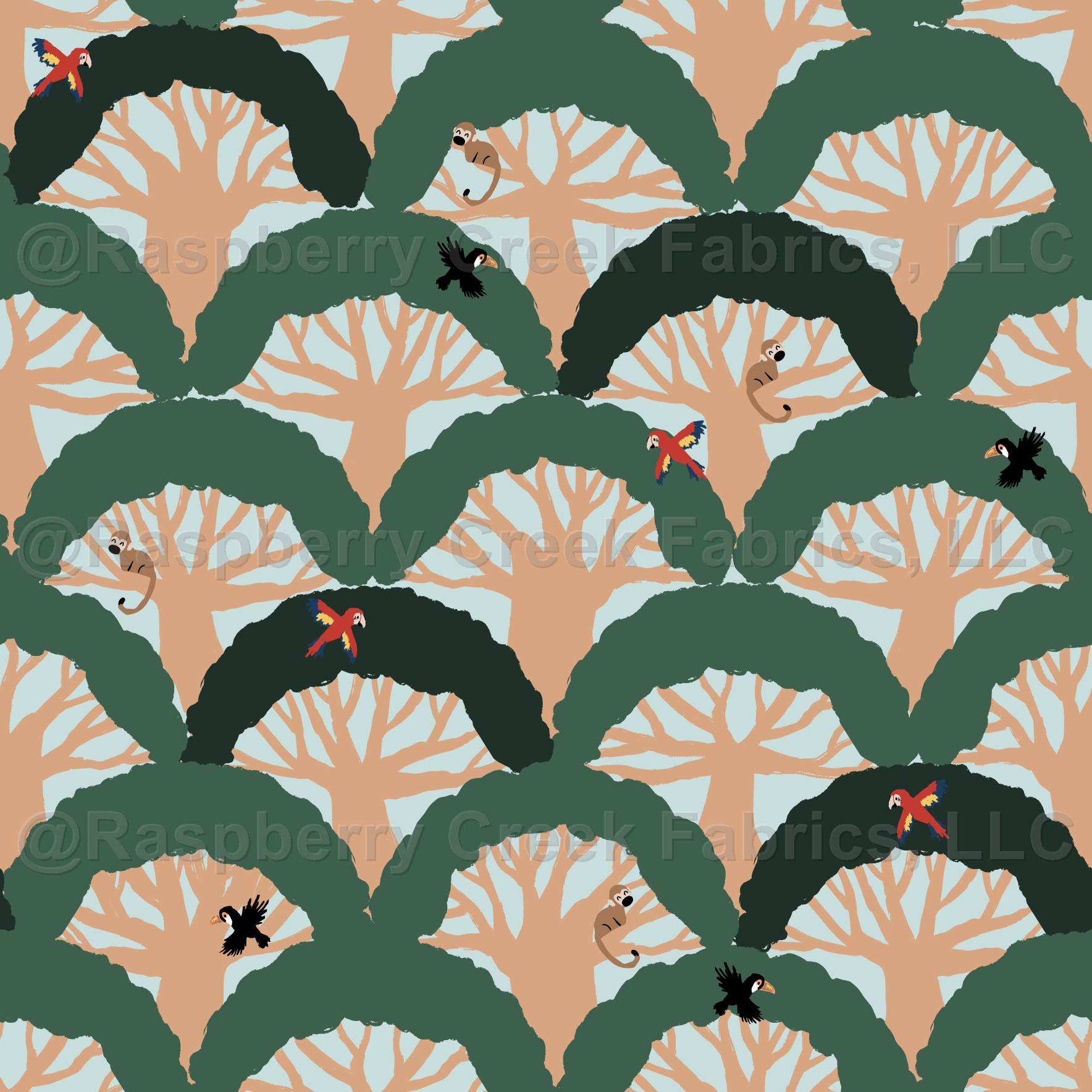 Cool Rainforest Banyan Tree Canopy Scallop with Animals watermarked
