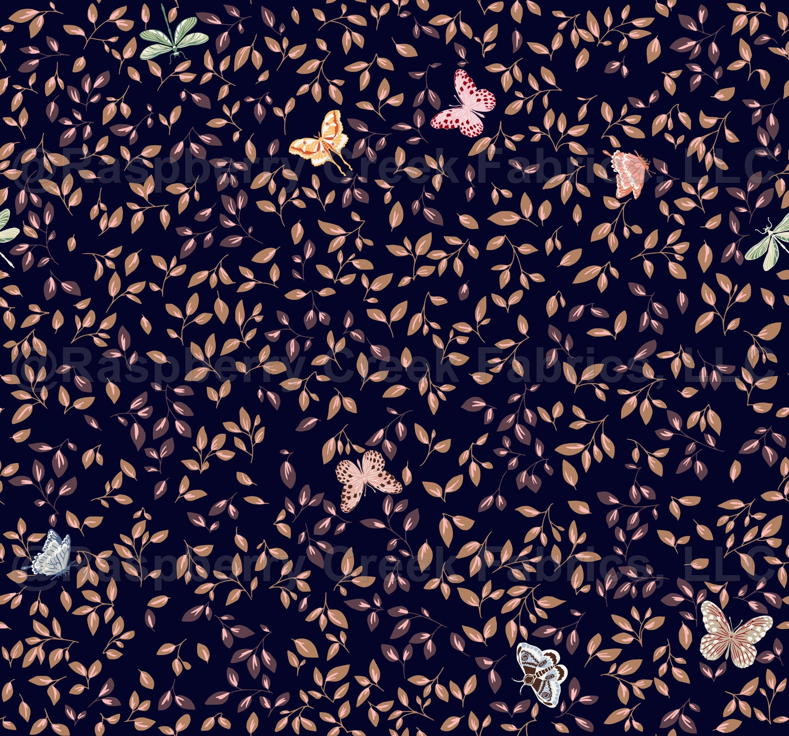 French florals leaves dark blue bckg
