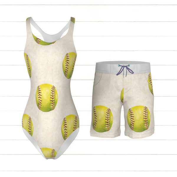 All Star Sports Softball on Textured Cream - Raspberry Creek Fabrics