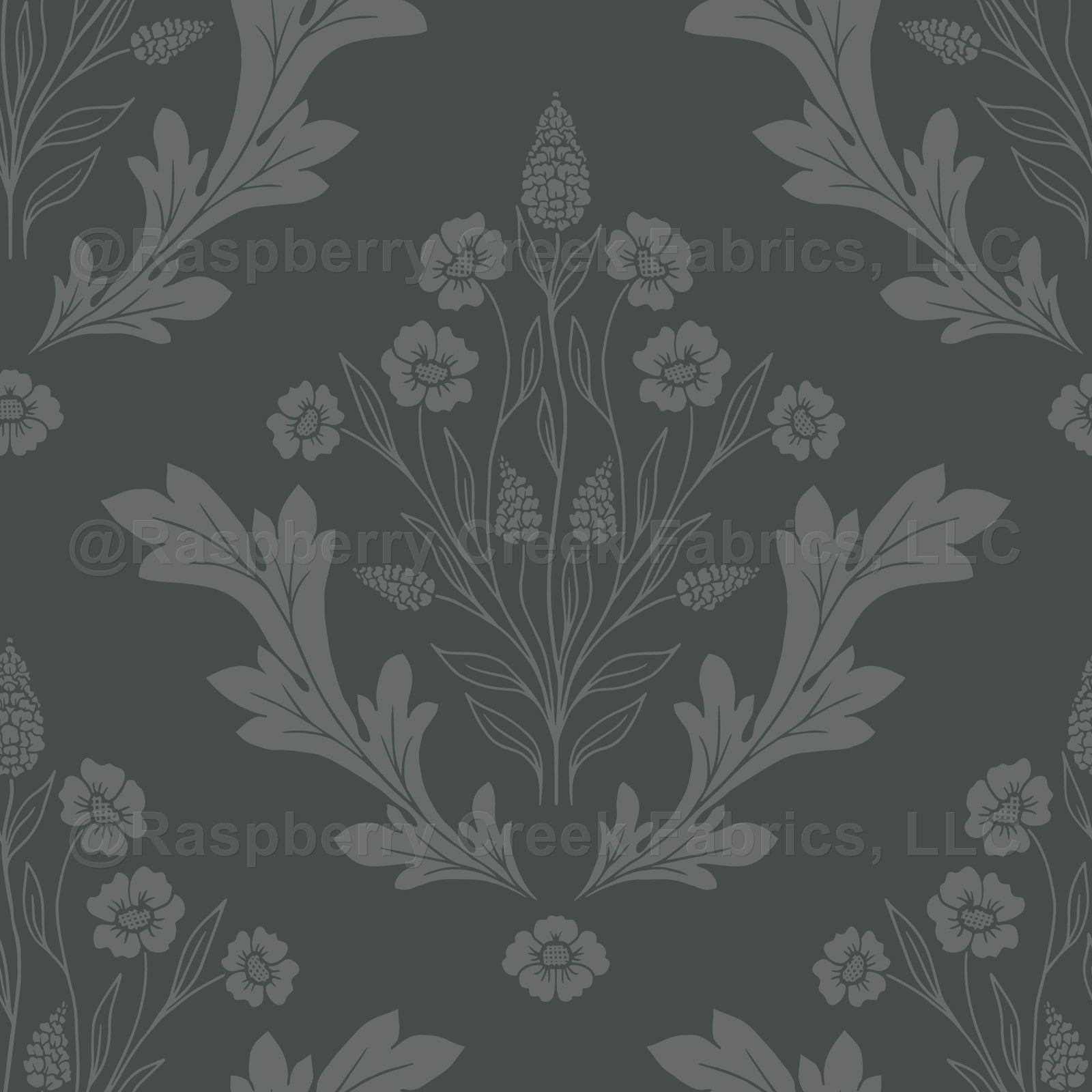 Meadow Finds Damask Storm wallpaper design by Lisee Ree | deep blue, gray, slate bue, navy blue flower damask pattern. Traditional, 2-tone damask with a modern twist.