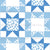 Hand Drawn Floral Quilt Stars Dark Blue, Light Blue and White Version 1 Image