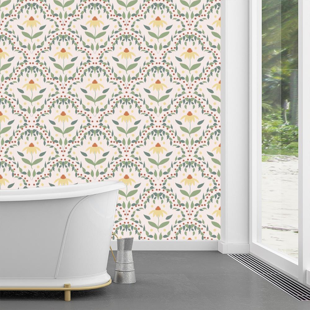 Cottagecore Yellow and Sage Green Coneflower Tile Pattern