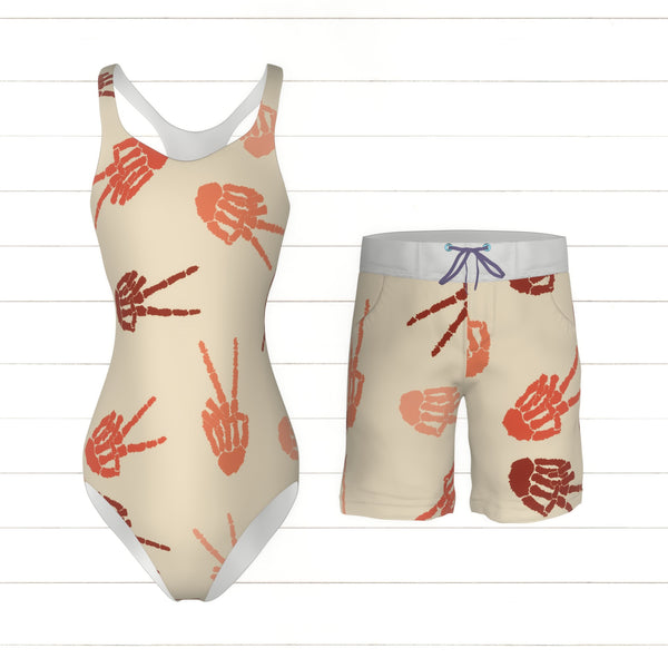 Fall neutral skeleton peace signs - Raspberry Creek Fabrics