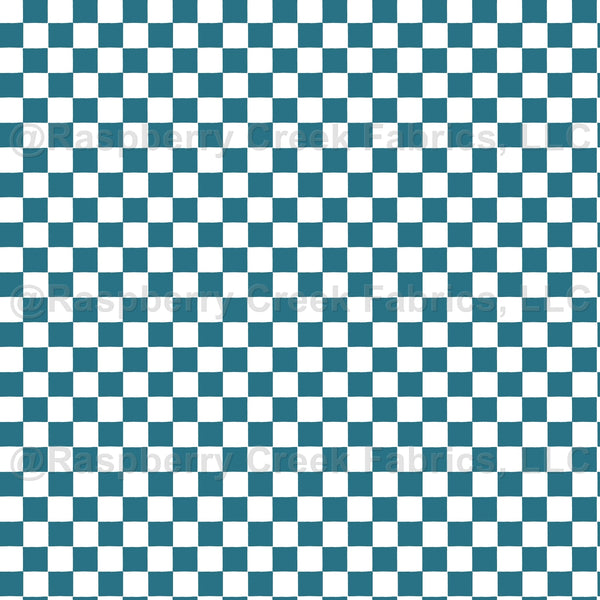 Lydia Dark Turquoise and White Checkers - Raspberry Creek Fabrics