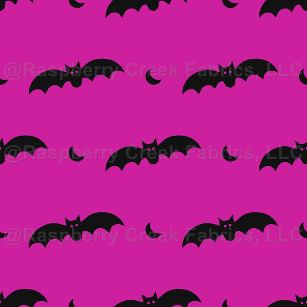 Black Bats on Shocking Pink - Raspberry Creek Fabrics