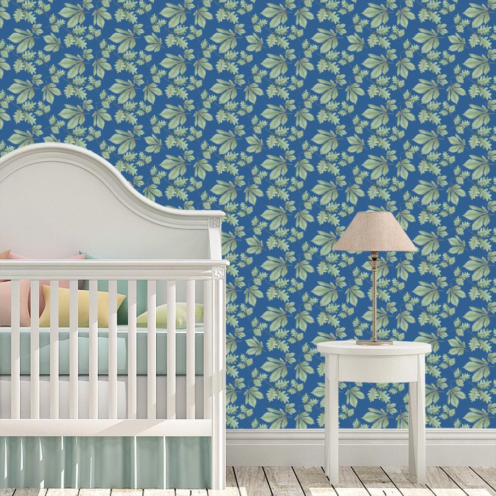 Oak and Chestnuts Leaves Wallpaper on Blue