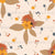 Flower Patch Autumn; Fall flower clusters of orange, gold, rose, with brown leaves on a cream background; small scattered flowers of orange, blue, and yellow Image