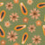 Painterly papaya half and brown and orange wildflowers - nature green Image